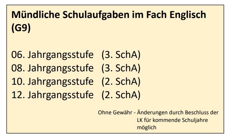 Mündliche Schulaufgaben Mündliche Schulaufgaben