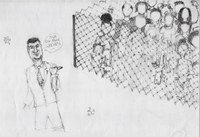 Rehm, Rosalie, Nur ein paar Wochen, Karikatur, Bleistiftzeichnung zur Zeit der Corona-Maßnahmen, Jg09