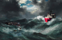 Heymann, Justin, ReMix der Original-Malerei von Moran, Thomas, moonlit shipwreck at sea, Collage digital, P-Seminar 'crossmedia', 2019