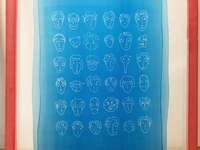 Gebhardt, Susanne, faces, Hommage an ein Buch-Cover, Fotobelichtung Siebdruck, P-Seminar Textildruck, 2024
